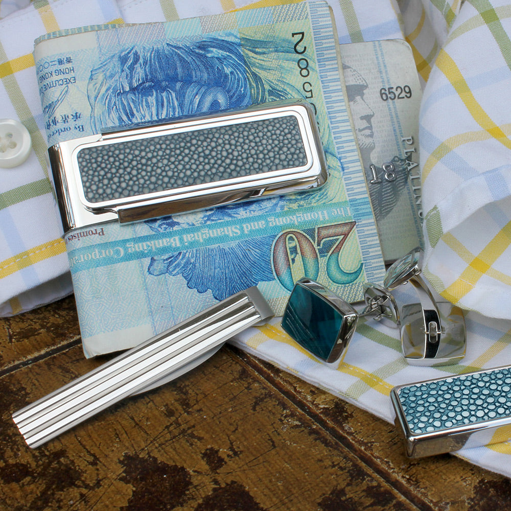 Teal angel wing cufflink texture detail