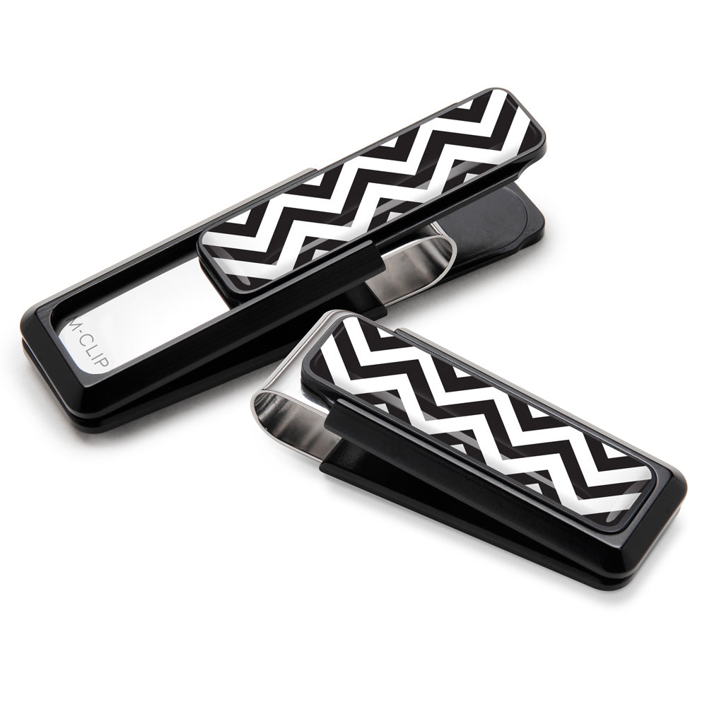 Black and white chevron pattern money clip, a bold wallet alternative