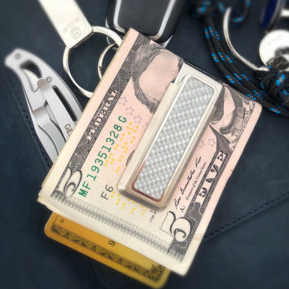 Stainless With White Carbon Fiber Money Clip