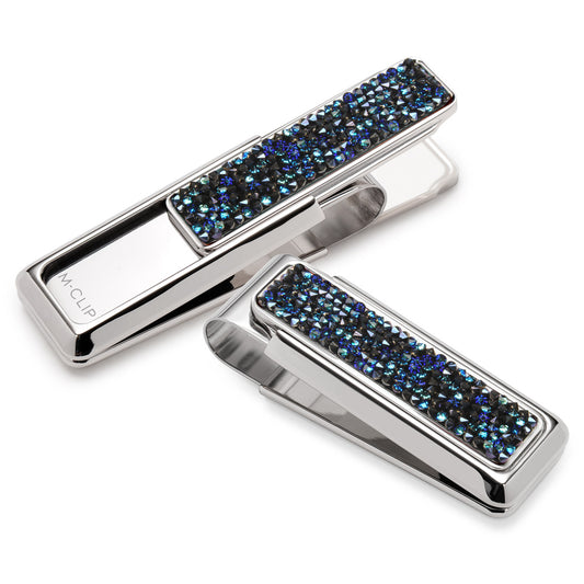 Rhodium with Blue Swarovski Crystals Money Clip