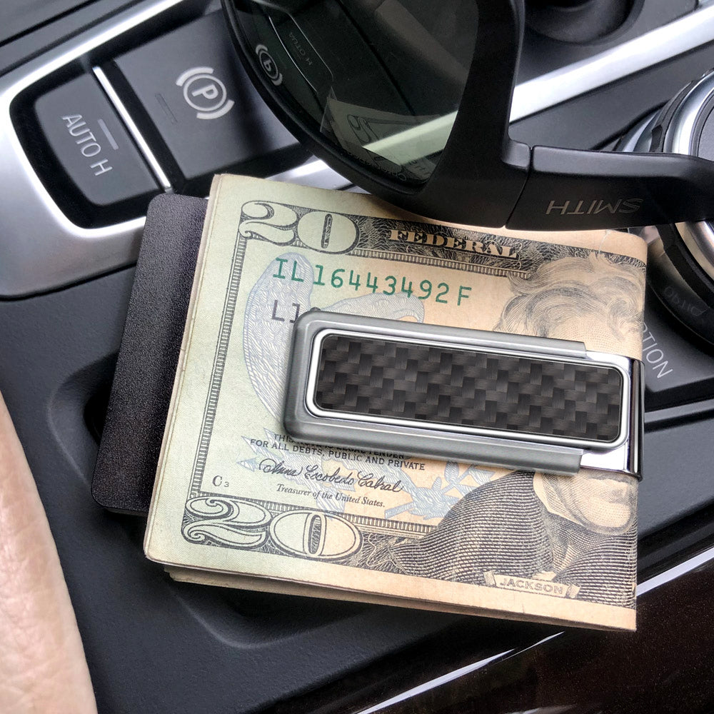 Stainless With Black Carbon Fiber Money Clip