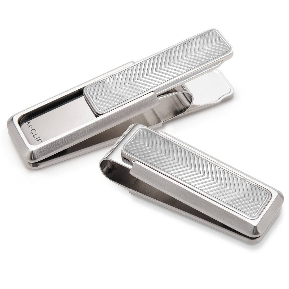 Stainless Brushed With Etched Chevron Money Clip