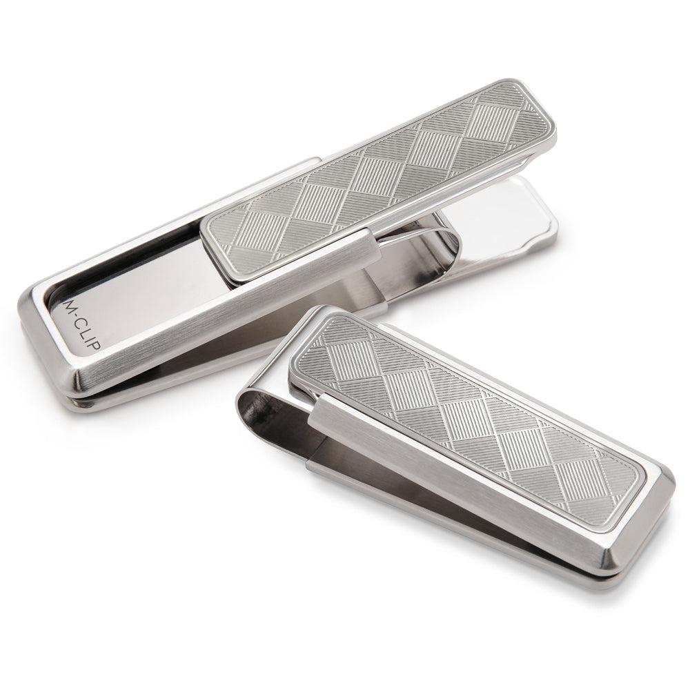 Stainless Brushed With Etched Herringbone Money Clip