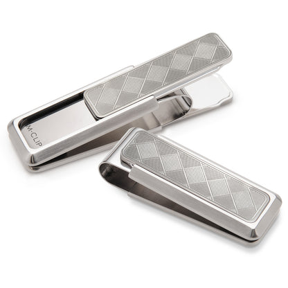 Stainless Brushed With Etched Herringbone Money Clip