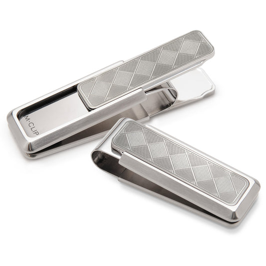 Stainless Brushed With Etched Herringbone Money Clip