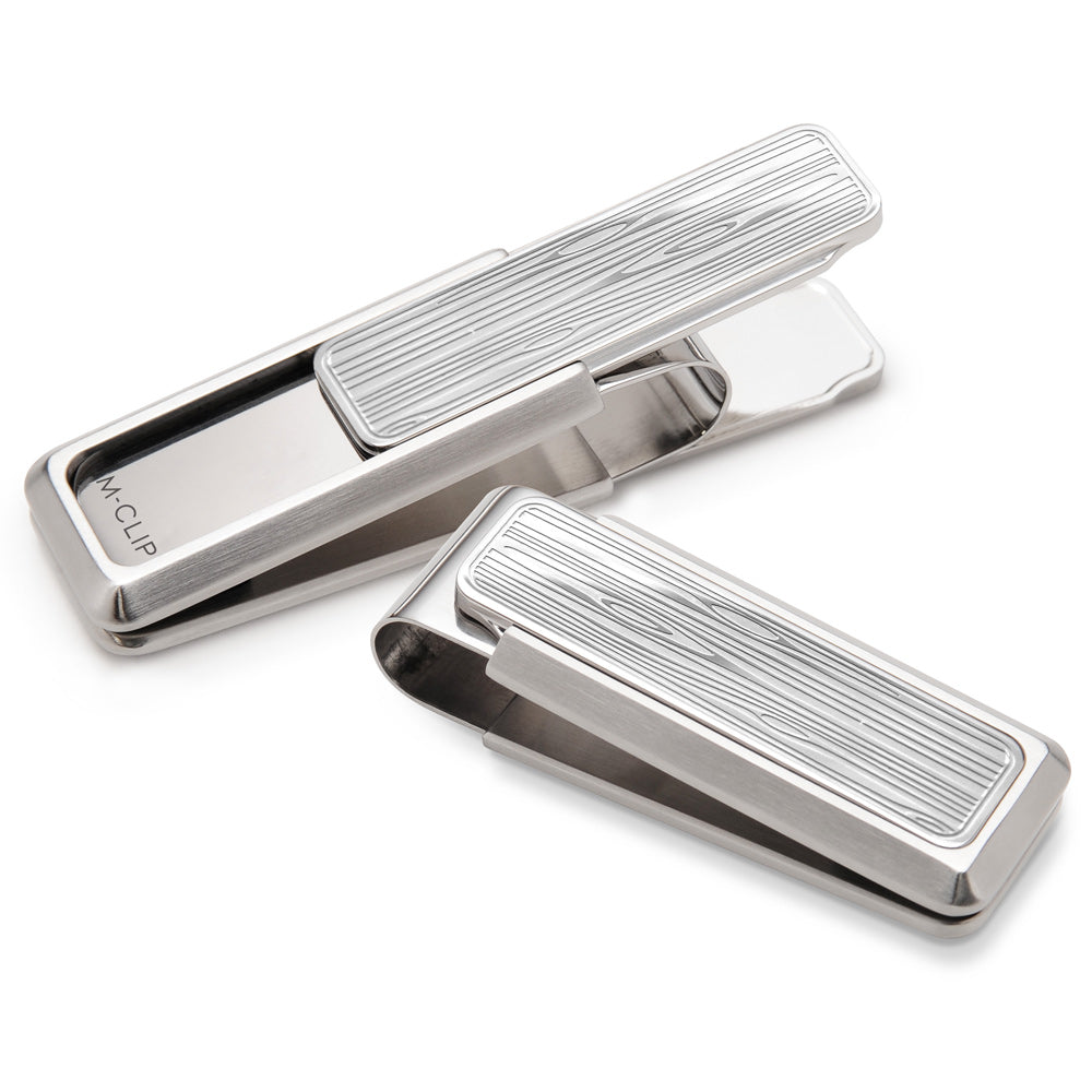 Stainless Brushed With Etched Wood Grain Money Clip