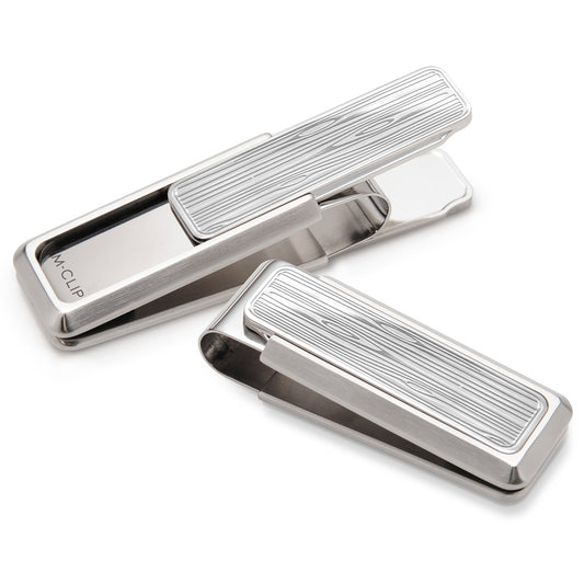 Stainless Brushed With Etched Wood Grain Money Clip