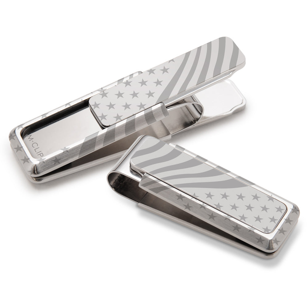 Stainless Brushed With Etched USA Flag Money Clip