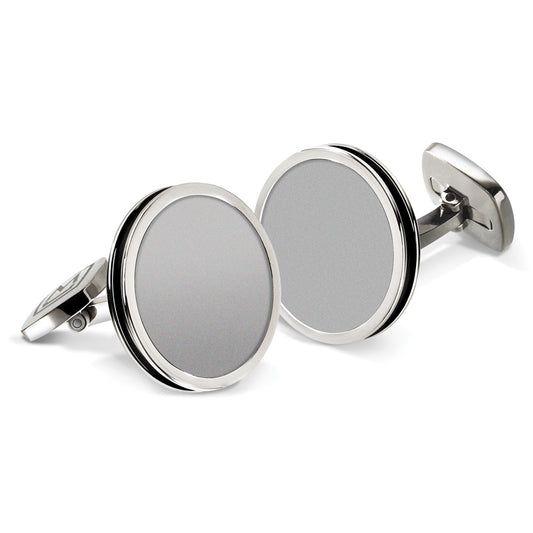 Brushed Stainless Bordered Round Cufflinks