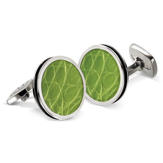Light Green Alligator Bordered Round Cufflinks