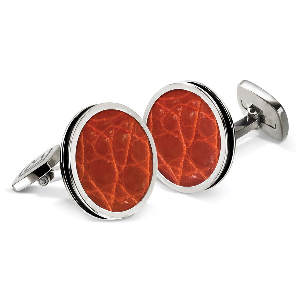 Orange Alligator Bordered Round Cufflinks