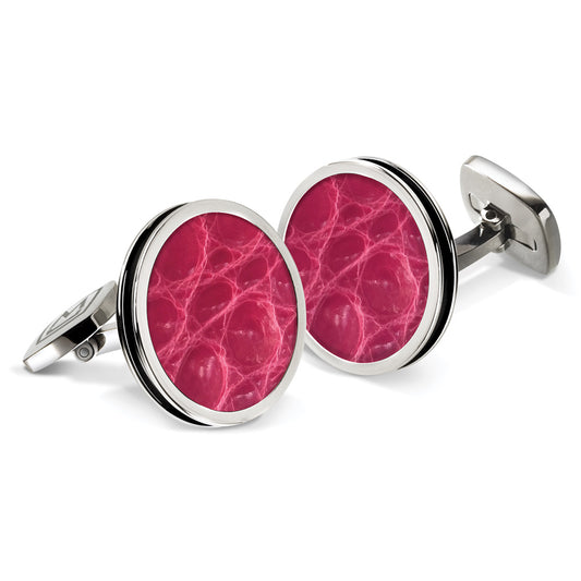 Pink Alligator Bordered Round Cufflinks