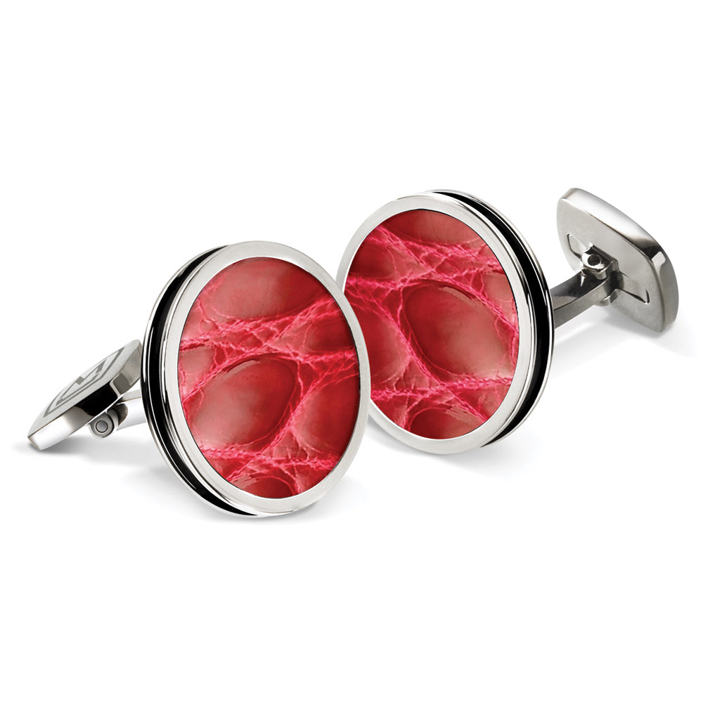 Red Alligator Bordered Round Cufflinks