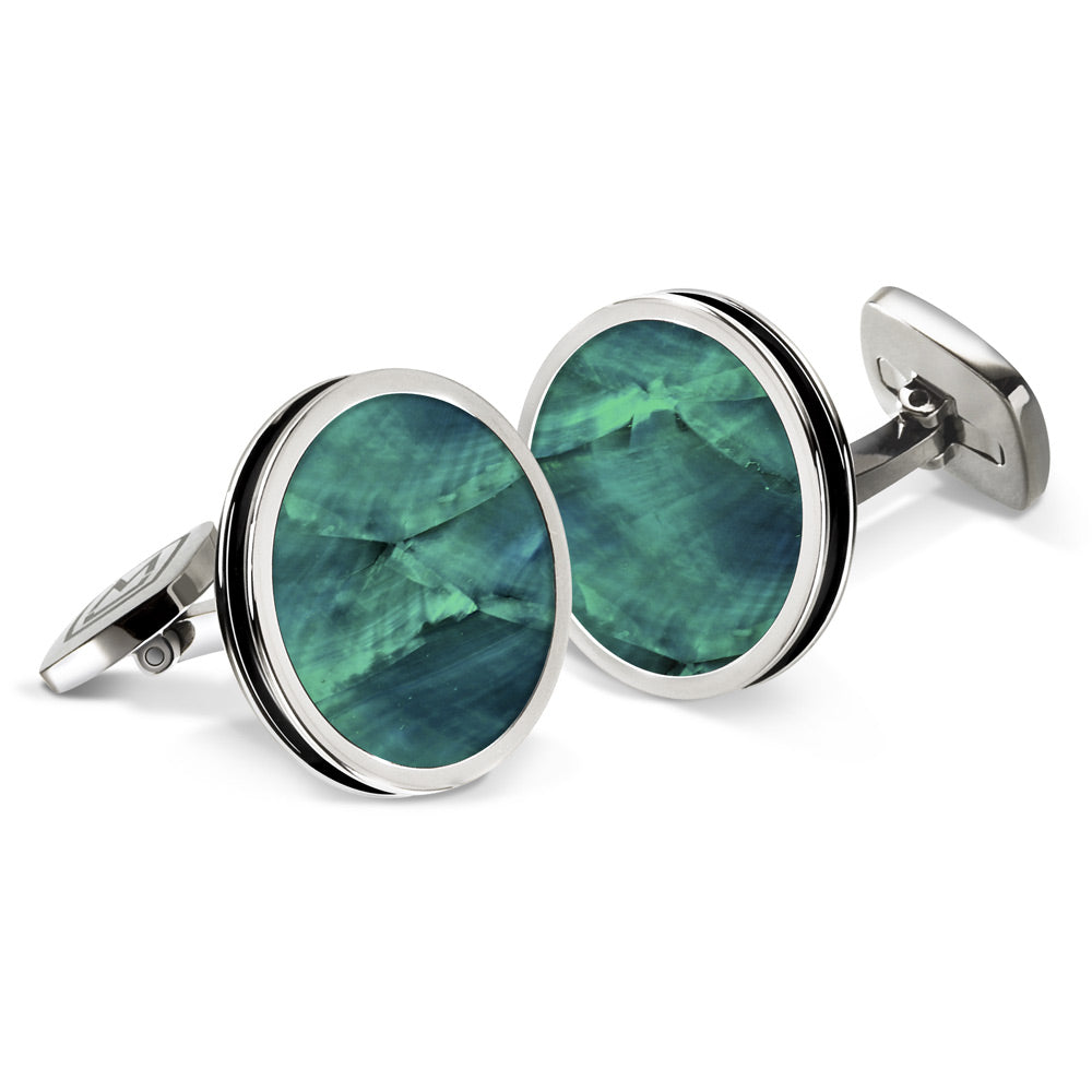 Teal Angel Wing Bordered Round Cufflinks