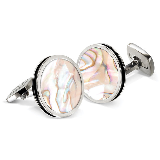 White Mother of Pearl Bordered Round Cufflinks