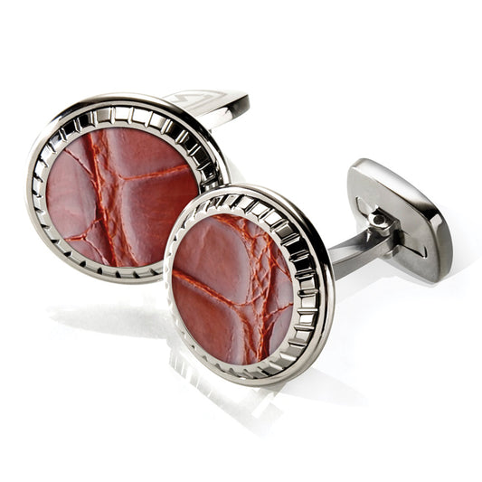Cognac Alligator Carved Cufflinks
