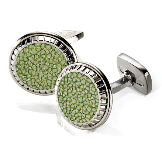 Dark Green Stingray Carved Round Cufflinks