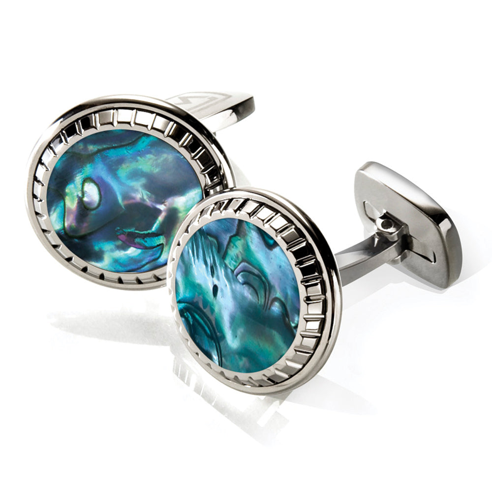 Green Abalone Carved Round Cufflinks