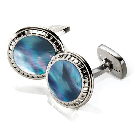 Gray Mother of Pearl Carved Round Cufflinks