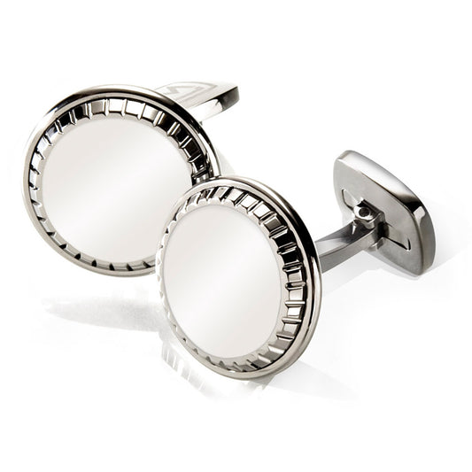 Polished Stainless Carved Round Cufflinks