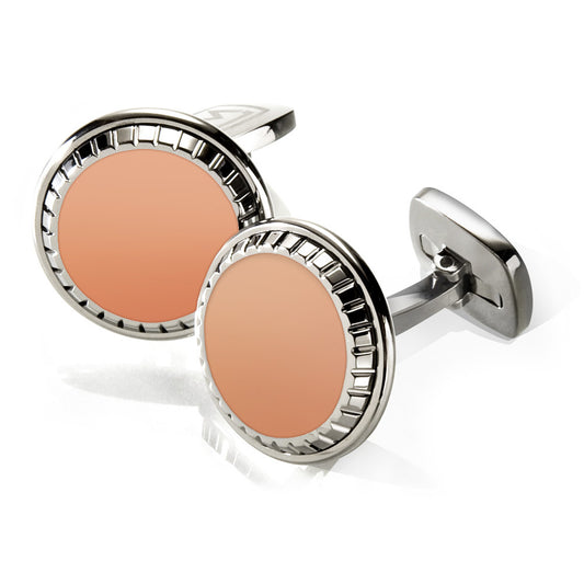 Rose Gold Inlay Carved Round Cufflinks