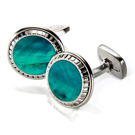 Teal Angel Wing Carved Round Cufflinks