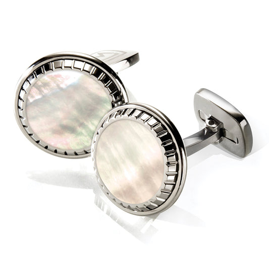 White Mother of Pearl Carved Round Cufflinks