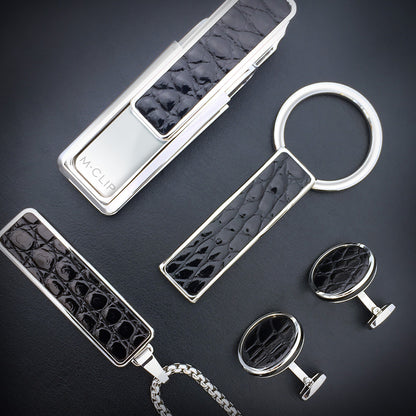 Black Alligator Bordered Round Cufflinks