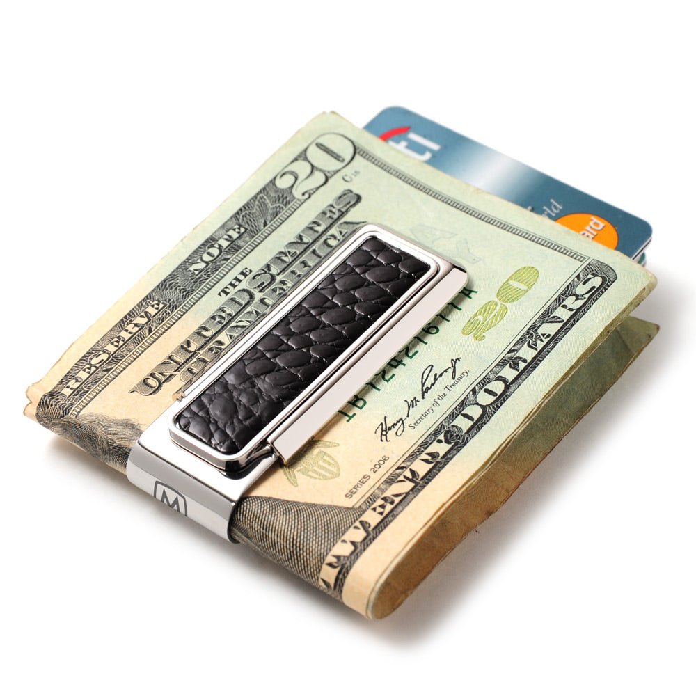 Monterey Rhodium Black Alligator 2 Pocket Money Clip