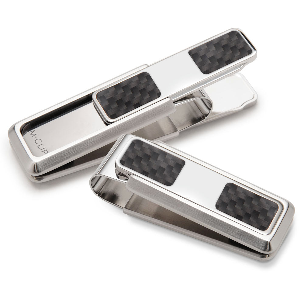 Stainless With Black Carbon Fiber Money Clip 2 Pocket