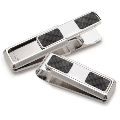 Stainless With Black Carbon Fiber Money Clip 2 Pocket