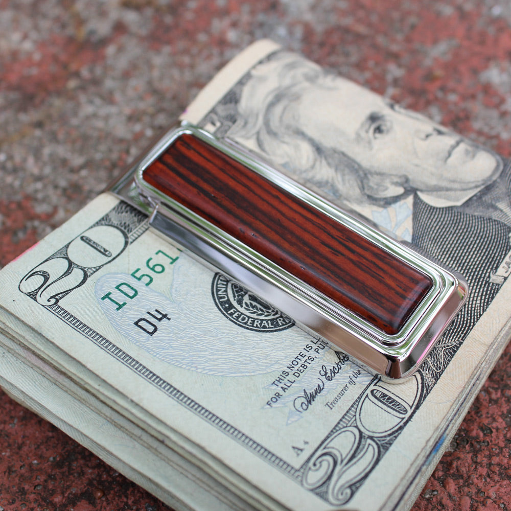 Rhodium Cocobolo Wood Money Clip