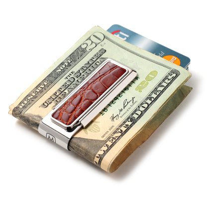 Monterey Rhodium Cognac Alligator 2 Pocket Money Clip