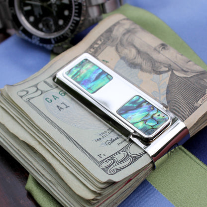 Mother of Pearl Green Abalone 2 Pocket Money Clip