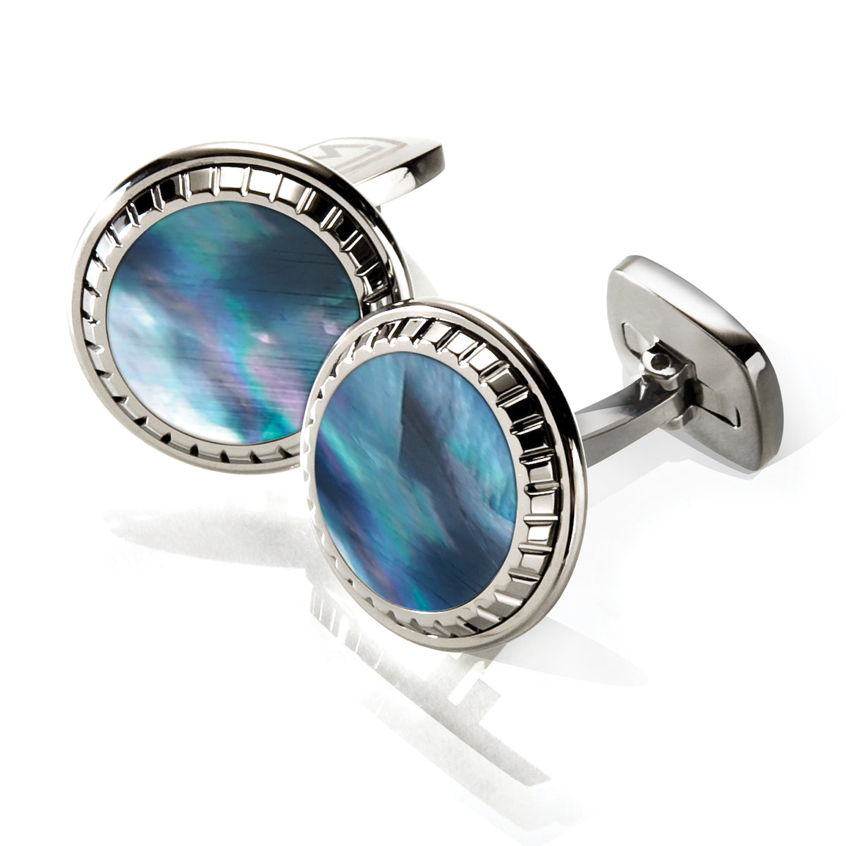 Gray Mother of Pearl Carved Round Cufflinks