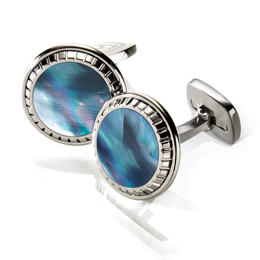 Gray Mother of Pearl Carved Round Cufflinks