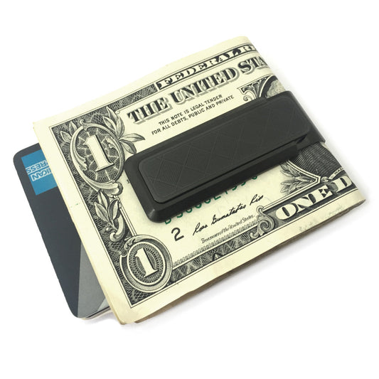 Blackout herringbone money clip texture detail