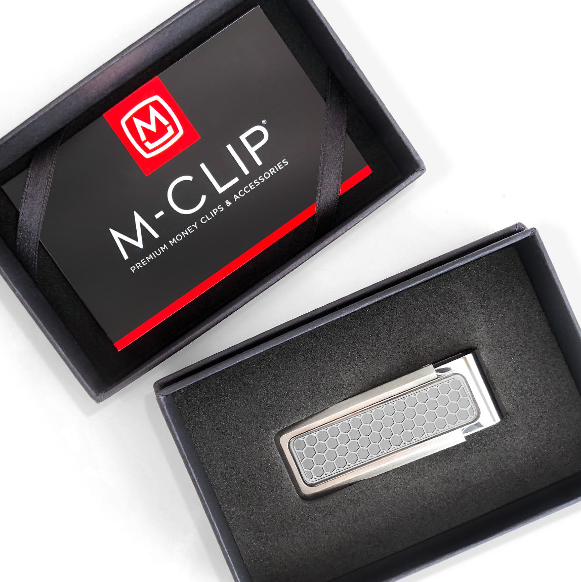 Stainless Brushed With Etched Honeycomb Money Clip