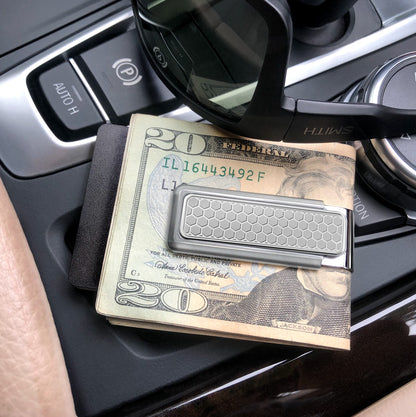Stainless Brushed With Etched Honeycomb Money Clip