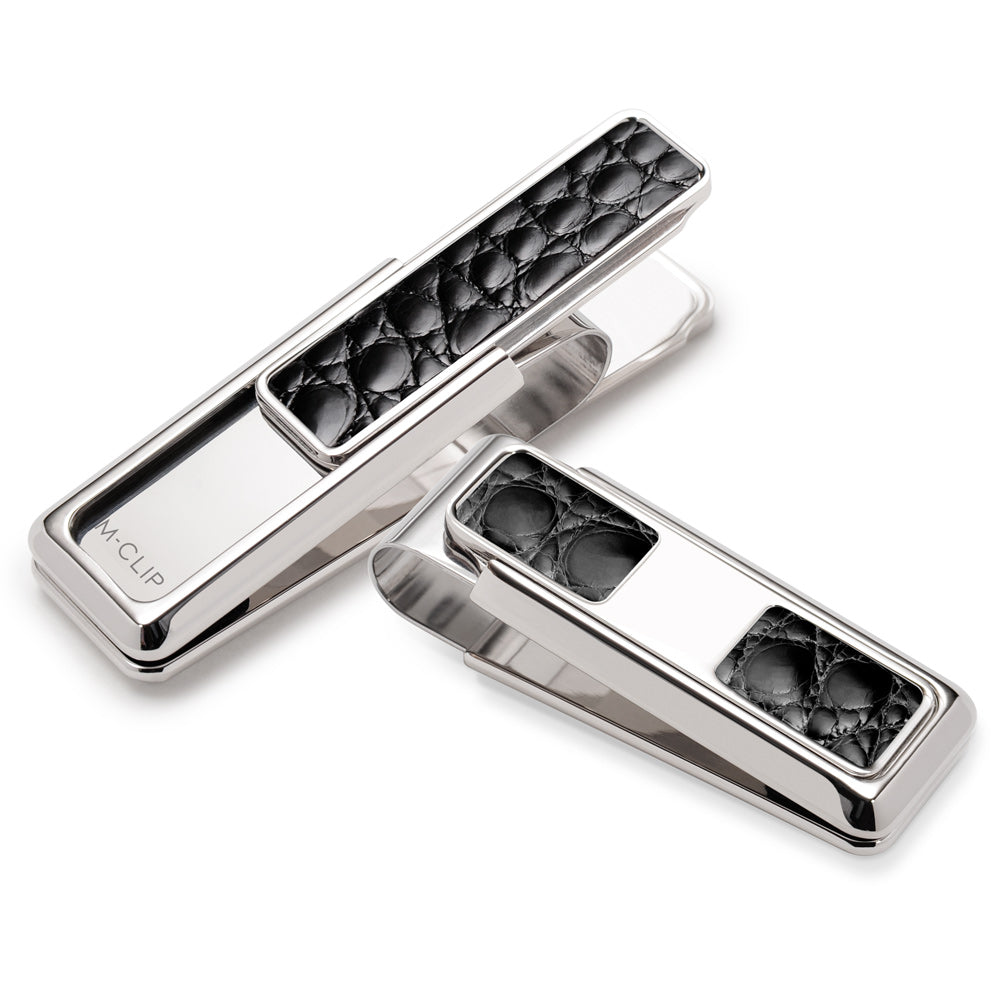 Monterey Rhodium Black Alligator 2 Pocket Money Clip