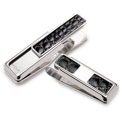 Monterey Rhodium Black Alligator 2 Pocket Money Clip