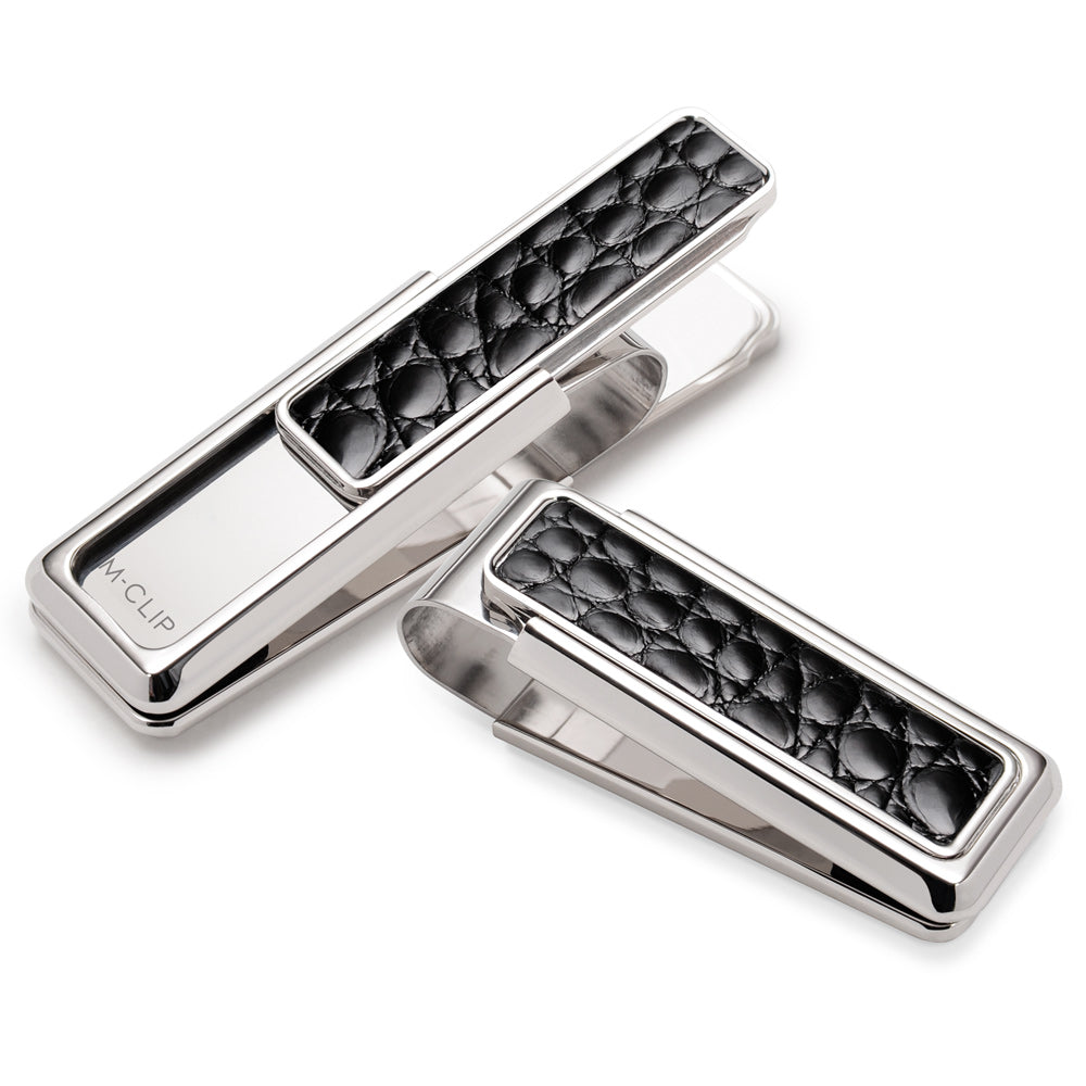 Monterey Rhodium Black Alligator Money Clip