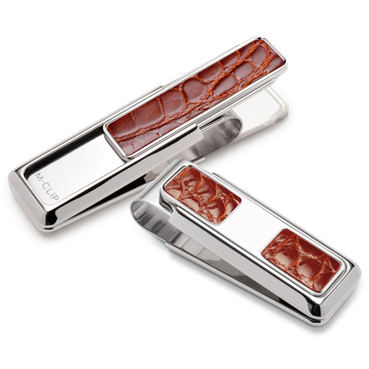 Monterey Rhodium Cognac Alligator 2 Pocket Money Clip