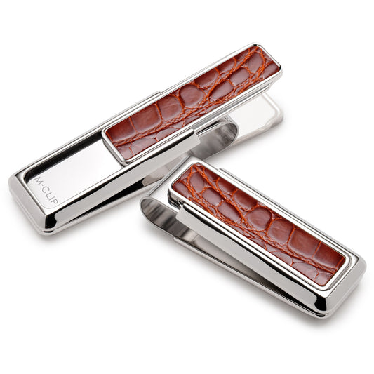 Monterey Rhodium Cognac Alligator Money Clip