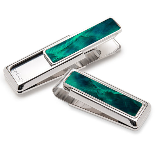 Mother of Pearl Teal Angel Wing Money Clip