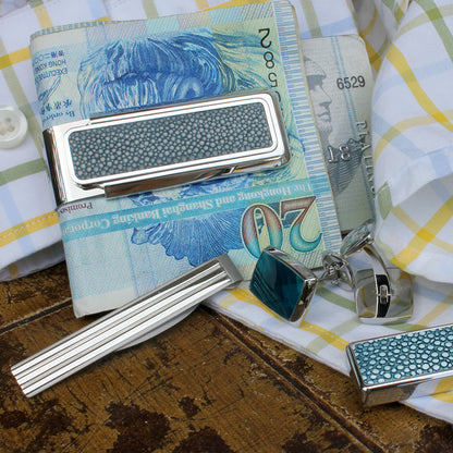 Teal Angel Wing Tapered Rectangle Cufflinks