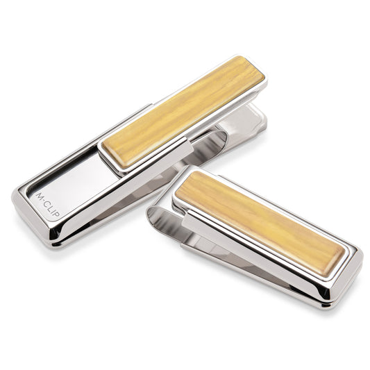 Rhodium Bamboo Wood Money Clip