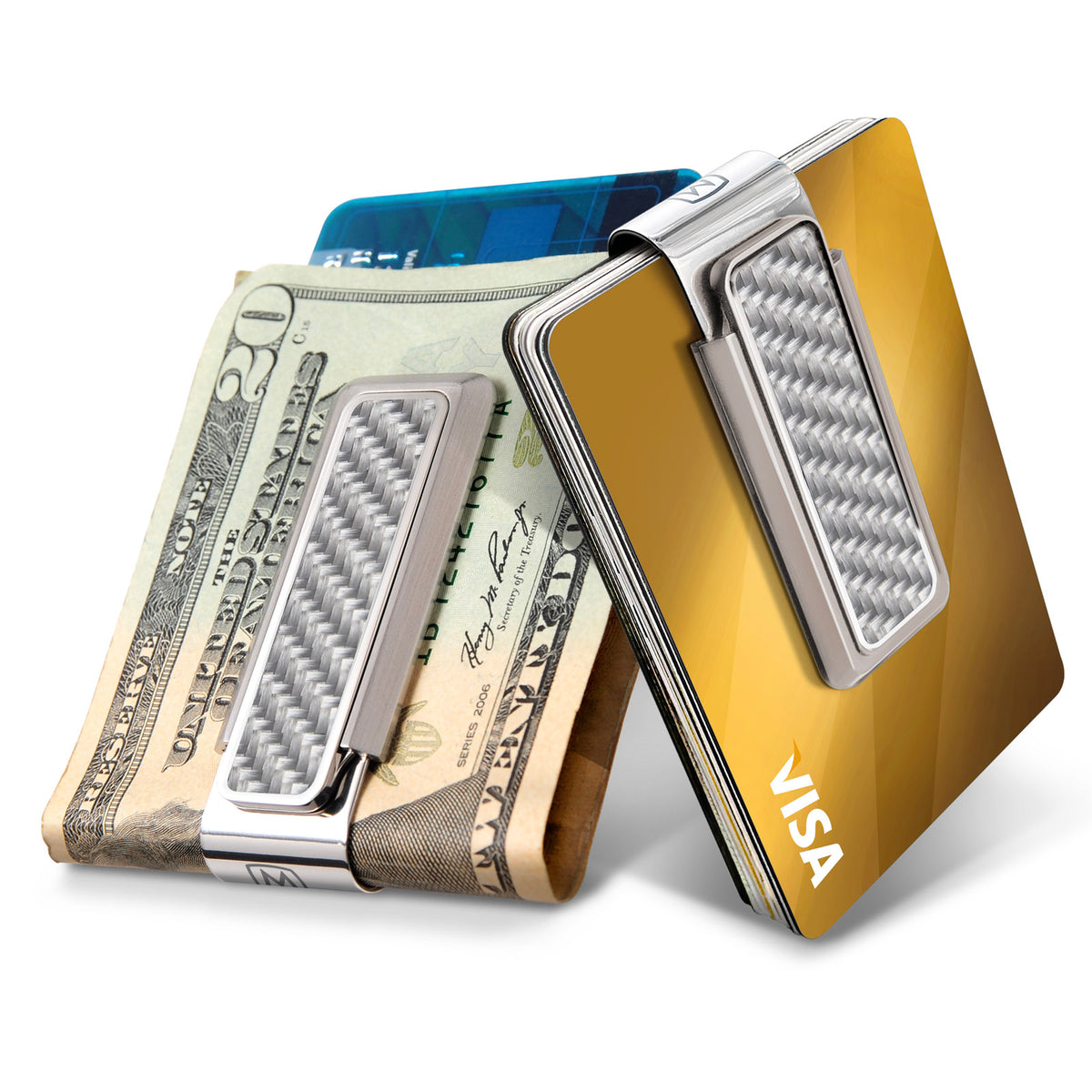 Stainless With White Carbon Fiber Money Clip