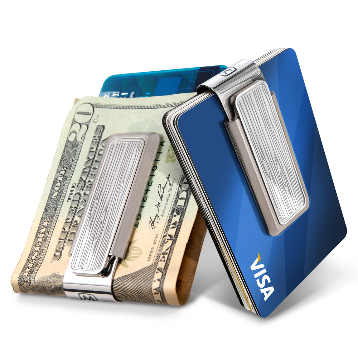 Stainless Brushed With Etched Wood Grain Money Clip